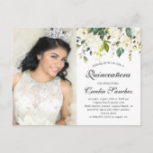 Waterverf Ivoor Rozen Quinceanera Foto Uitnodiging (Voorkant)
