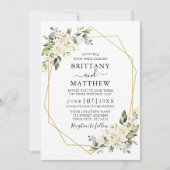 Waterverf Ivoor Wit Bloemen Geo Lijst Bruiloft Kaart (Voorkant)