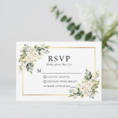 Waterverf Ivoor Wit Bloemen Goud Bruiloft RSVP Kaartje (Staand voorkant)
