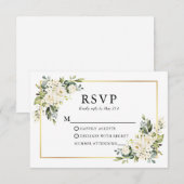 Waterverf Ivoor Wit Bloemen Goud Bruiloft RSVP Kaartje (Voorkant / Achterkant)