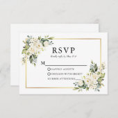 Waterverf Ivoor Wit Bloemen Goud Bruiloft RSVP Kaartje (Voorkant / Achterkant)