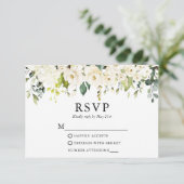 Waterverf Ivoor Wit Bloemen Groen Bruiloft RSVP Kaartje (Staand voorkant)