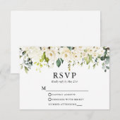 Waterverf Ivoor Wit Bloemen Groen Bruiloft RSVP Kaartje (Voorkant / Achterkant)