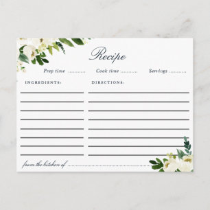 Waterverf Ivoor Wit Bloemen Receptenkaart Briefkaart