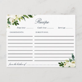 Waterverf Ivoor Wit Bloemen Receptenkaart Briefkaart