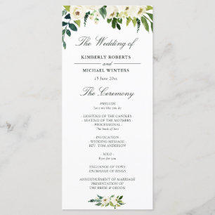 Waterverf ivoor wit bloemenbruiloft programma programmakaart