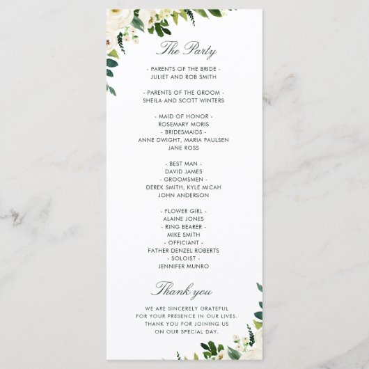 Waterverf ivoor wit bloemenbruiloft programma programmakaart (Achterkant)