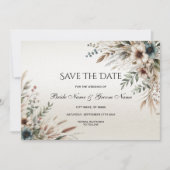 Waterverf Ivoorblauw Bloemen Bewaar de datum Save The Date (Voorkant)