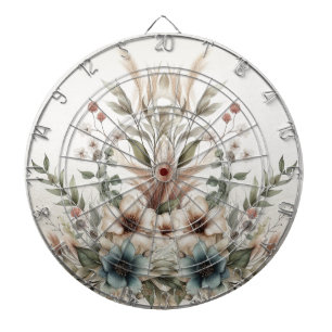 Waterverf Ivoorblauw Bloemen Dartboard Dartbord