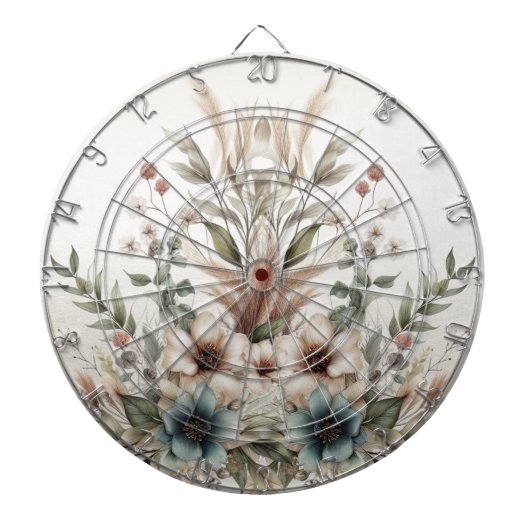 Waterverf Ivoorblauw Bloemen Dartboard Dartbord (Voorkant)