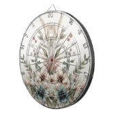 Waterverf Ivoorblauw Bloemen Dartboard Dartbord (Voorkant Rechts)