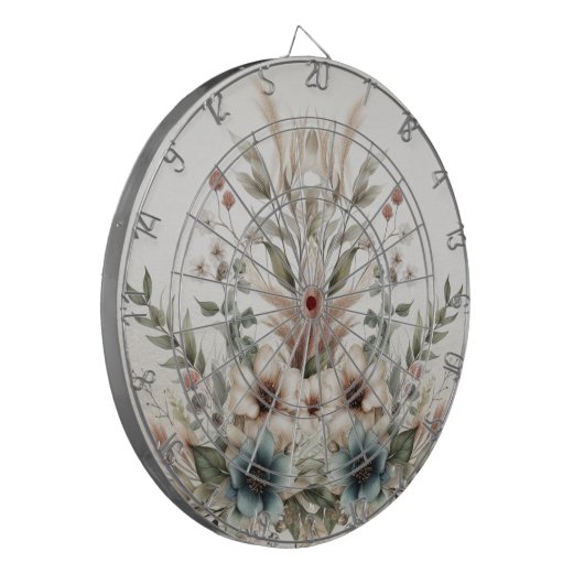 Waterverf Ivoorblauw Bloemen Dartboard Dartbord (Voorkant Links)