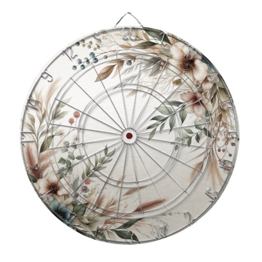 Waterverf Ivoorblauw Bloemen Dartboard Dartbord (Voorkant)