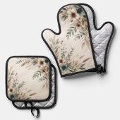 Waterverf Ivoorblauw Ovenwant & Pannenlap Set (Voorkant / Achterkant)