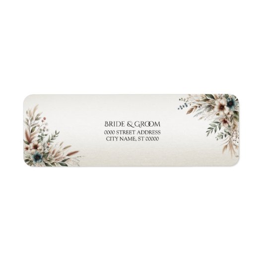 Waterverf ivoorblauwe bloemen retouradreslabel etiket (Voorkant)