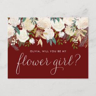 Waterverf Ivoorbloemen Garland Red Bloemenmeisje Uitnodiging Briefkaart