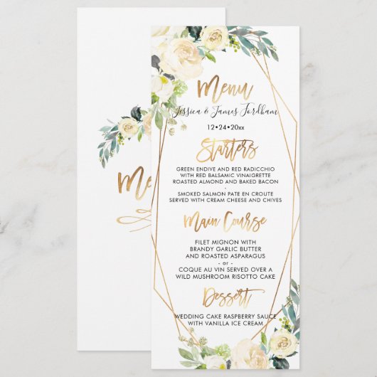 Waterverf ivoorkleurige rozen+ albasten pioenrozen kaart (Voorkant / Achterkant)