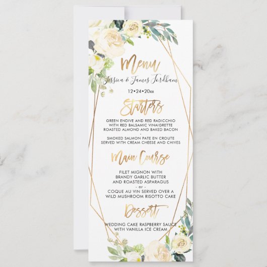 Waterverf ivoorkleurige rozen+ albasten pioenrozen kaart (Voorkant)