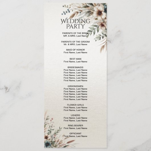 Waterverf Ivoren Blauwe Bloemen Trouwprogramma Programmakaart (Achterkant)