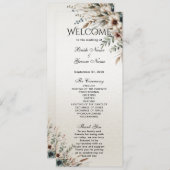 Waterverf Ivoren Blauwe Bloemen Trouwprogramma Programmakaart (Voorkant / Achterkant)