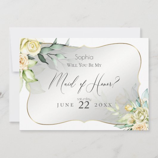 Waterverf Ivoren Gele Blush Rozen Maid of Honor Kaart (Voorkant)