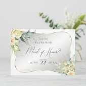 Waterverf Ivoren Gele Blush Rozen Maid of Honor Kaart (Staand voorkant)