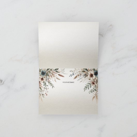 Waterverf Ivory Blue Flowers bedankje Bedankkaart (Binnen)