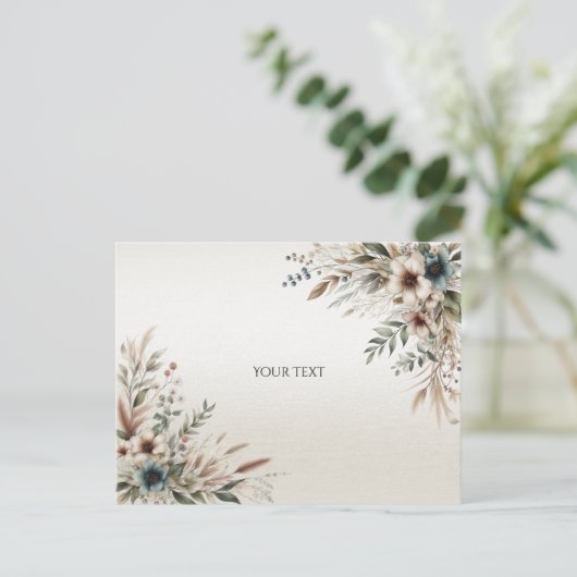 Waterverf Ivory Blue Flowers Briefkaart (Staand voorkant)