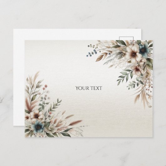 Waterverf Ivory Blue Flowers Briefkaart (Voorkant / Achterkant)