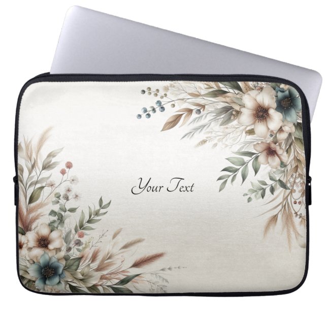 Waterverf Ivory Blue Flowers Laptophoes Laptop Sleeve (Voorkant)