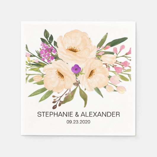 Waterverf Ivory Bouquet Anemones Servetten (Voorkant)