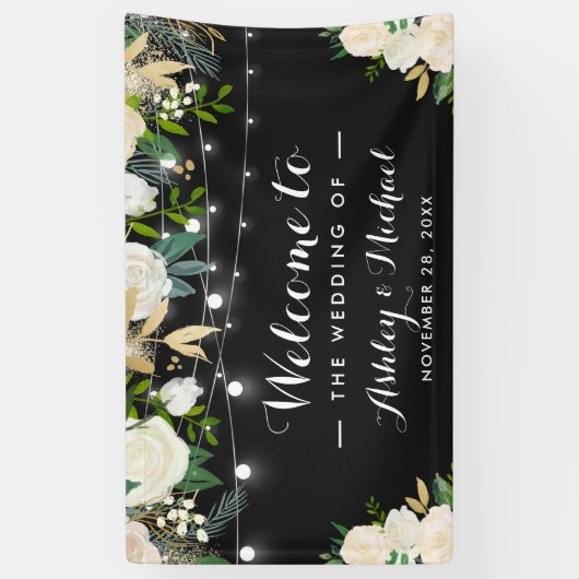 Waterverf Ivory Floral String Lights Wedding Spandoek (Verticaal)