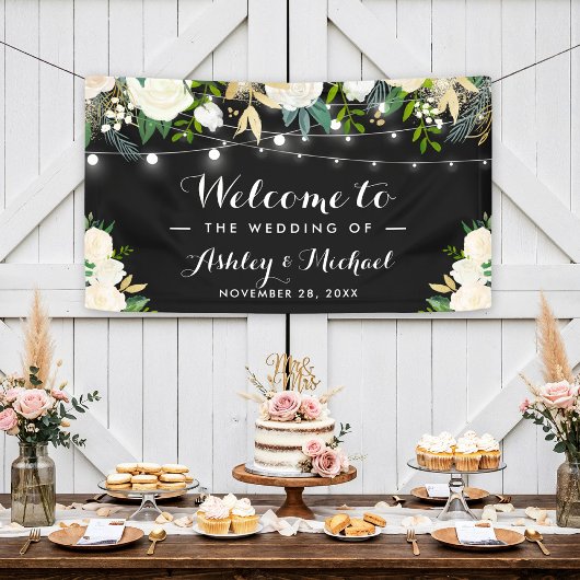 Waterverf Ivory Floral String Lights Wedding Spandoek