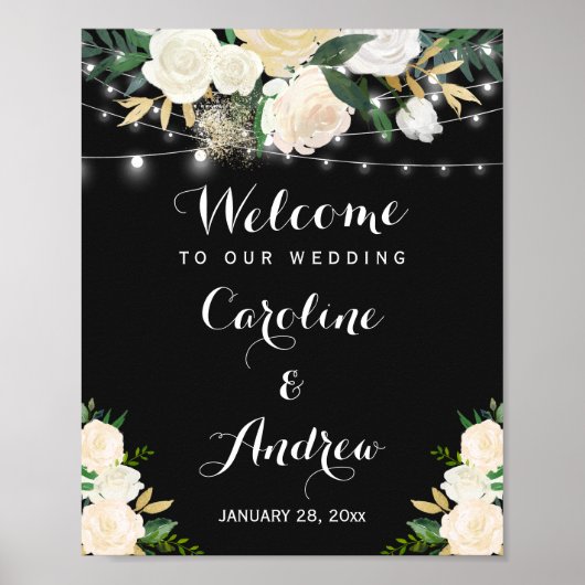 Waterverf Ivory Floral Wedding Welkom Poster (Voorkant)