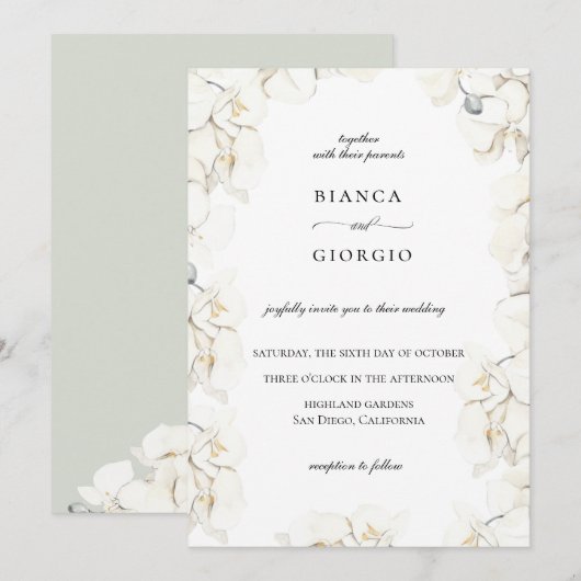 Waterverf Ivory Orchid Lijst Weddenschap Kaart (Voorkant / Achterkant)