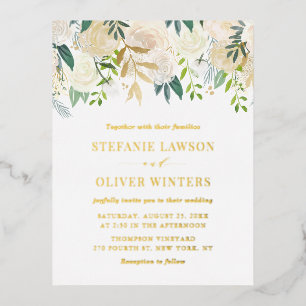 Waterverf Ivory Peonies en Roos Floral Wedding Folie Uitnodiging Briefkaart