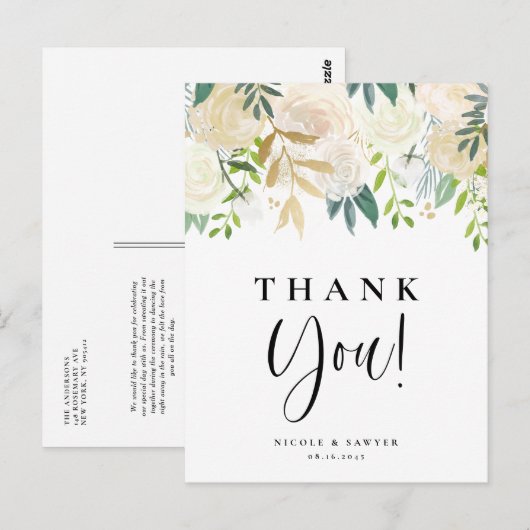 Waterverf Ivory Peonies Gold Weddenschap Hartelijk Briefkaart (Voorkant / Achterkant)