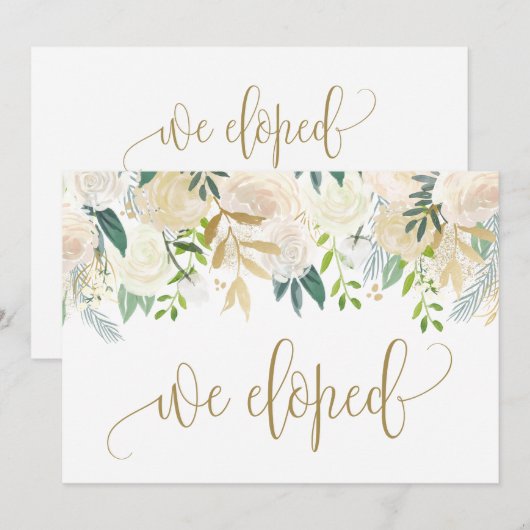 Waterverf Ivory Peony en Roos Elopement Aankondiging (Voorkant / Achterkant)