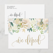 Waterverf Ivory Peony en Roos Elopement Aankondigingskaart (Voorkant / Achterkant)