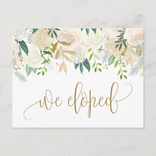 Waterverf Ivory Peony en Roos Elopement Aankondigingskaart (Voorkant)