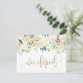 Waterverf Ivory Peony en Roos Elopement Aankondigingskaart (Staand voorkant)