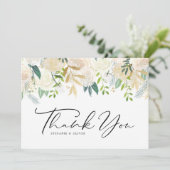 Waterverf Ivory Peony en Roos Floral Wedding Bedankkaart (Staand voorkant)