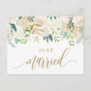 Waterverf Ivory Peony en Roos Gehuwd Aankondigingskaart