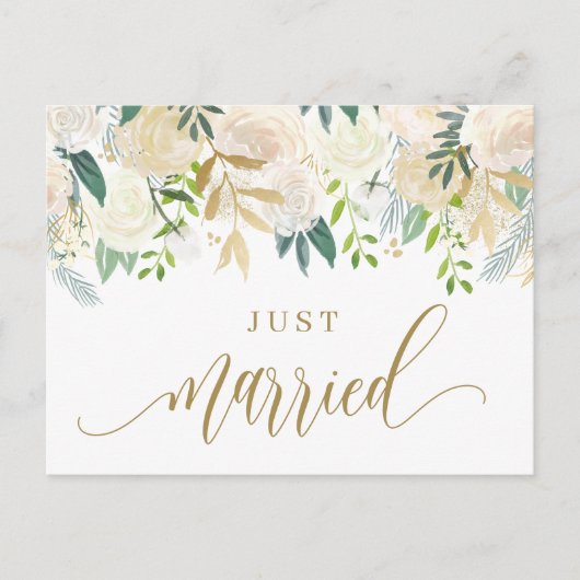 Waterverf Ivory Peony en Roos Gehuwd Aankondigingskaart (Voorkant)