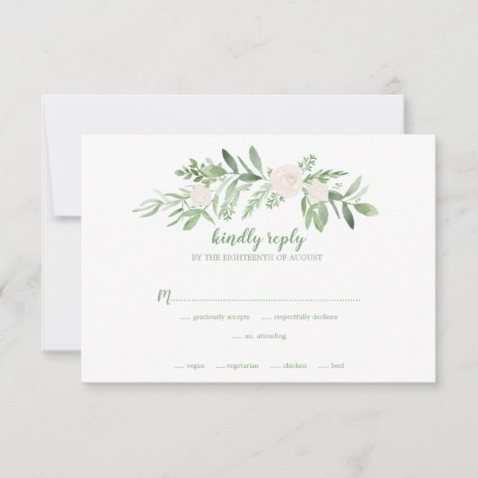 Waterverf Ivory Roos Floral Wedding RSVP Kaartje (Voorkant)
