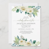 Waterverf Ivory Roos Leaf Baby Girl Shower Floral Kaart (Voorkant)