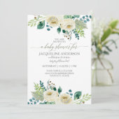 Waterverf Ivory Roos Leaf Baby Girl Shower Floral Kaart (Staand voorkant)