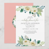 Waterverf Ivory Roos Leaf Baby Girl Shower Floral Kaart (Voorkant / Achterkant)