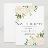 Waterverf Ivory Rozen Wedding Save The Date (Voorkant / Achterkant)