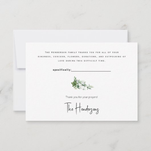 Waterverf Ivy Bereavement Dank u Bedankkaart (Achterkant)